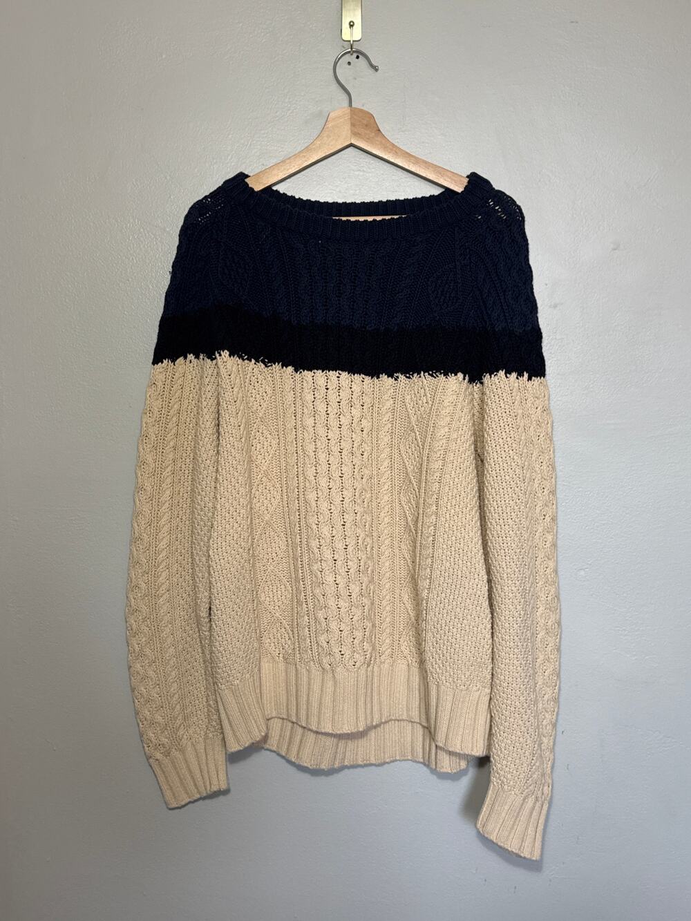 Men's Size XL Vintage L.L. Bean Signature Blue Cream Striped Heavy Knit Sweater